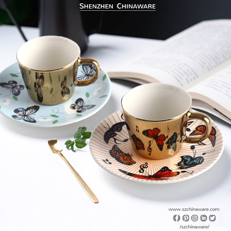 Porcelain New Bone China Tableware Mini Electroplate Mirror Ceramic Coffee Saucer Sets Porcelain Cup