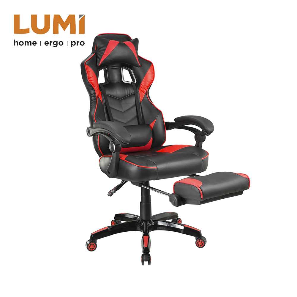 Gaming Chair- with Retractible Footrest, Headrest and Lumbar Support