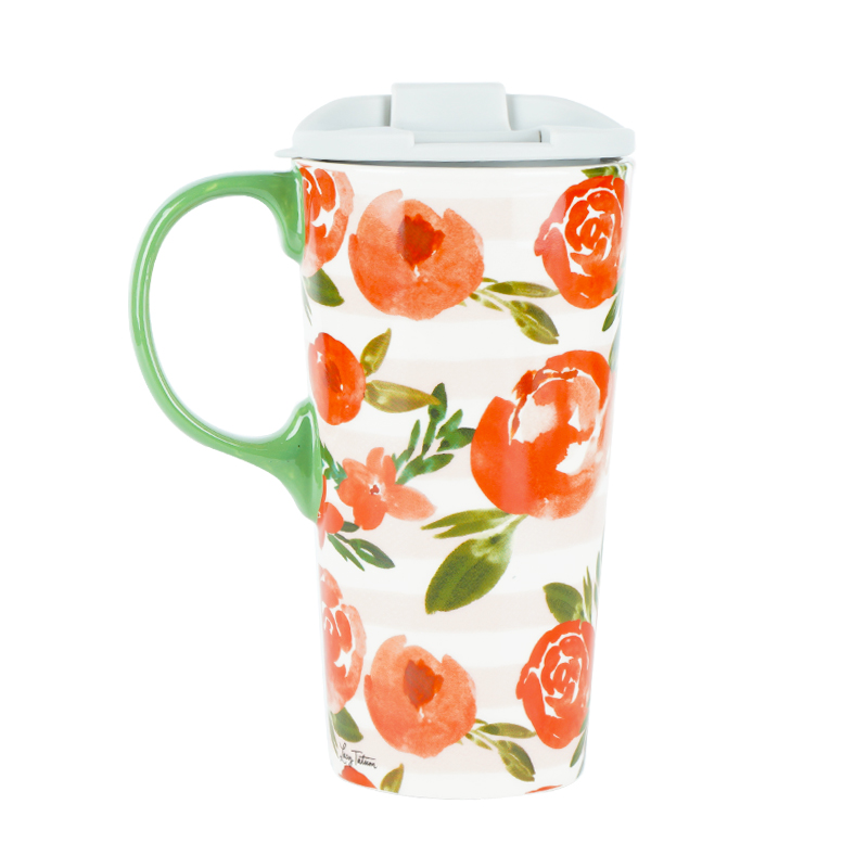 17oz Large Capacity American Latte Coffee Cup Pink Peony