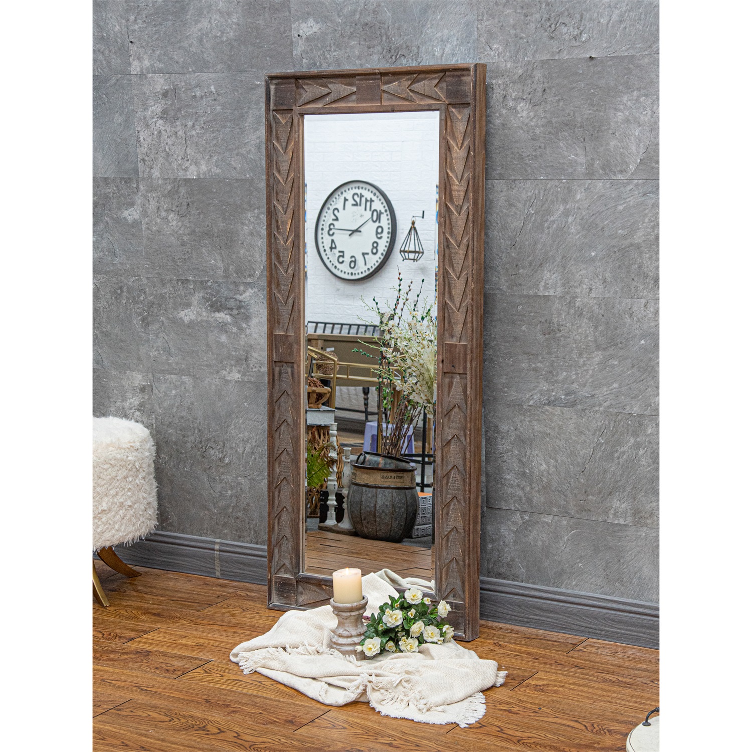 Innova Home Large decorative window frame shaped shutter glass wooden mirror large dressing mirror