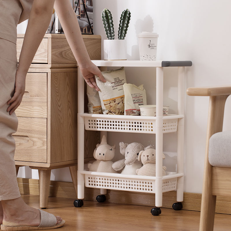 Portable & mobile multi-tiers plastic rack shelf organizer rolling organizer shelf display rack for narrow areas