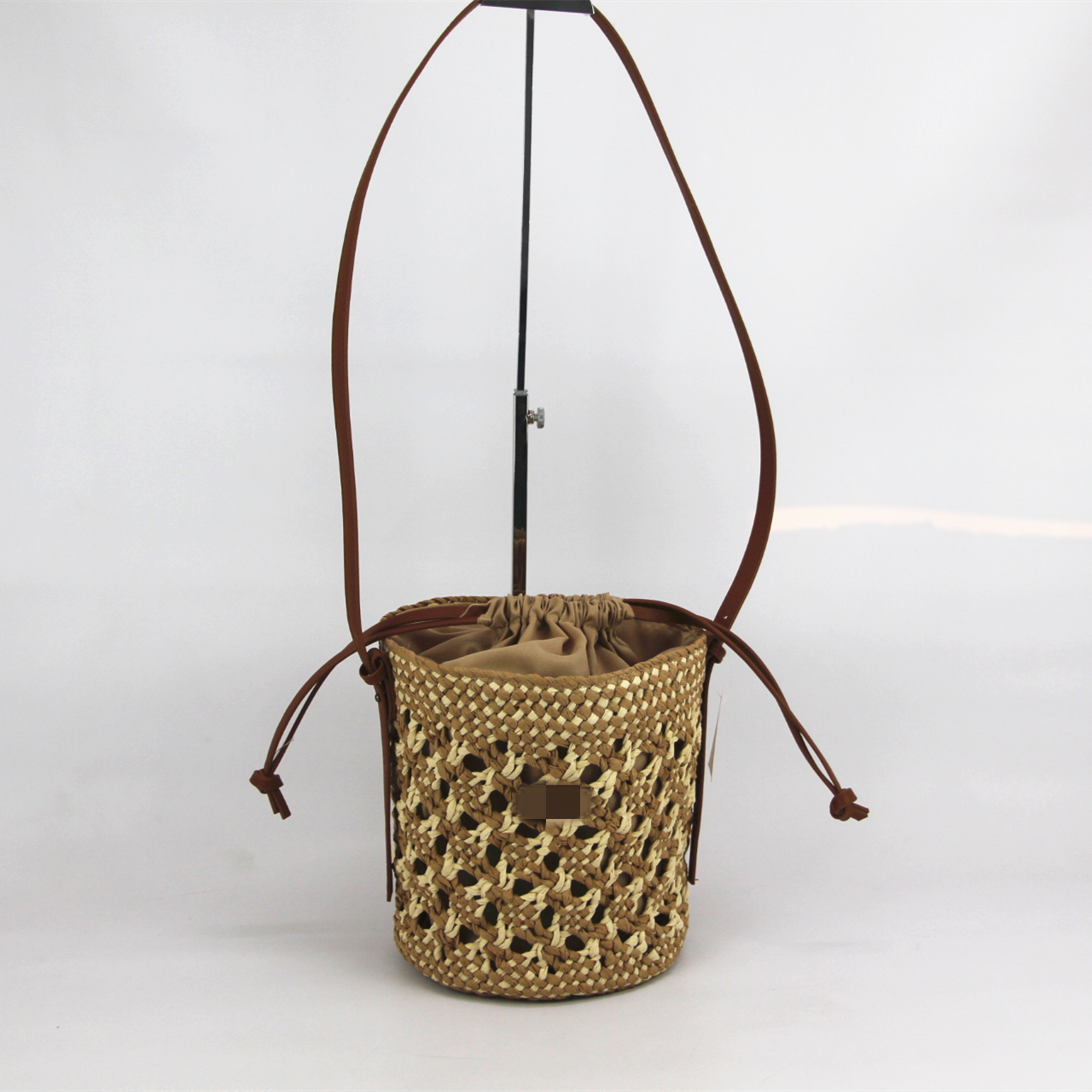 Hollow out Paper straw hand woven bucket bag