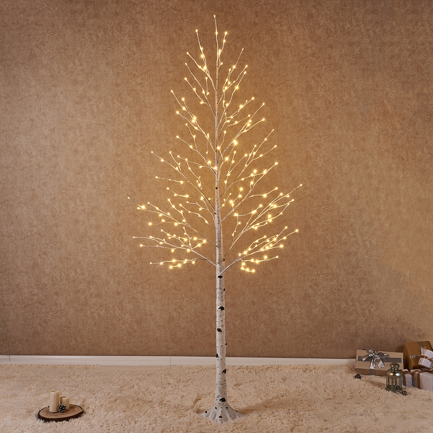 Pre lit White Birch Tree with Lights 8FT 240LED Lit Trees for Christmas Indoor Outdoor Tree Lights Decor