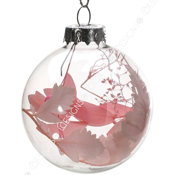 0000000000Hanging Clear Glass Christmas Ball Ornament with Dried Flower for Christmas Tree
