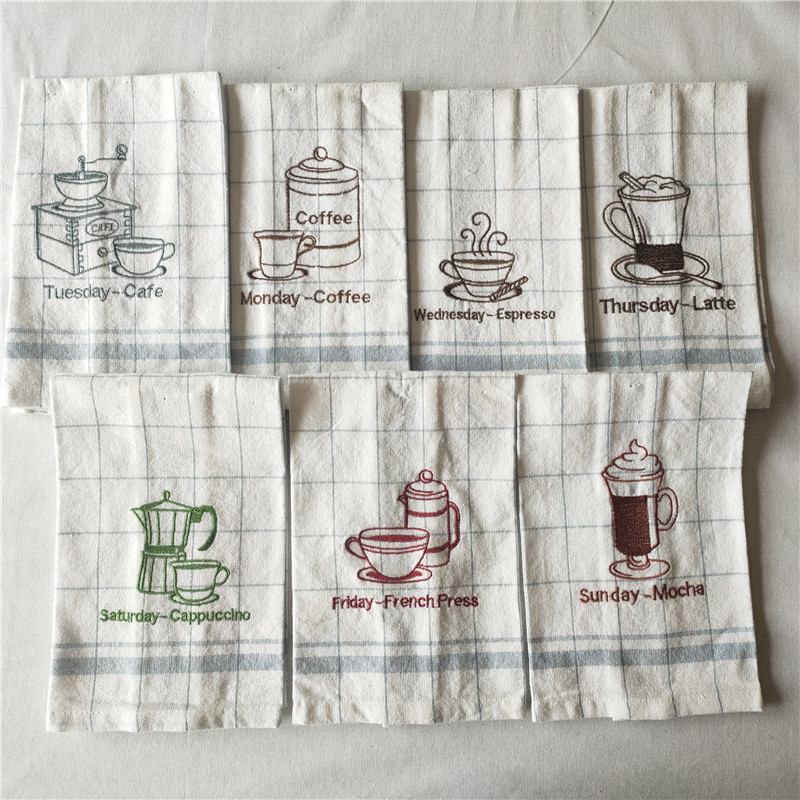 embroidery checked tea towel