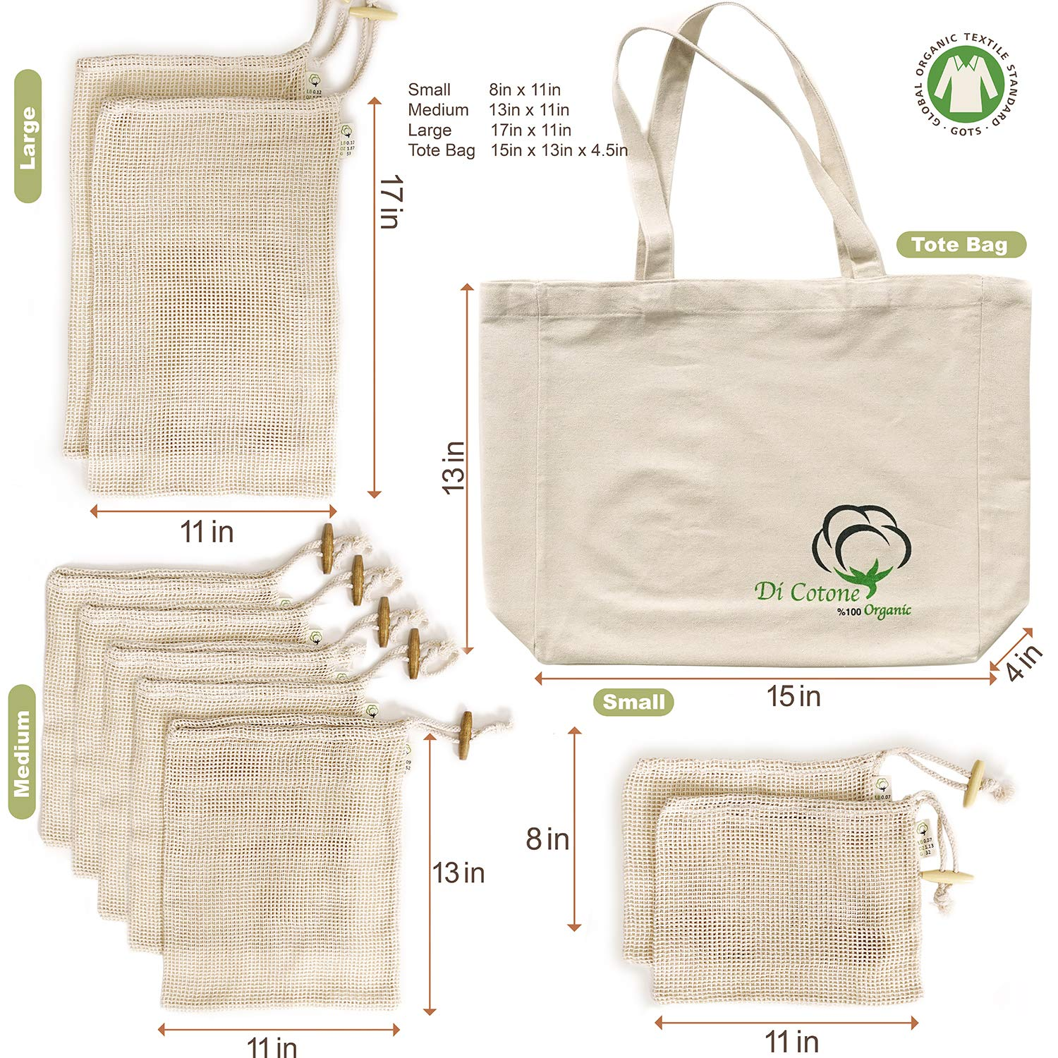 Grocery shopping drawstring reusable organic cotton mesh bag