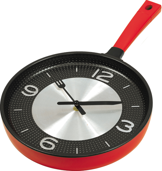 Wall clock; quartz clock; best sale; Kitchen clock; frying Pan; gift; creative clock; aluminium; hot stamp; 10inch；25cm