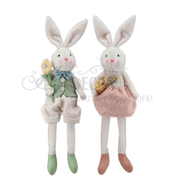 Fabric Sitting Boy&girl Rabbit W/Long Legs
