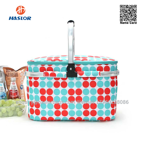 #01A Collapsible cooler market tote Aluminum handle storage shopping picnic basket