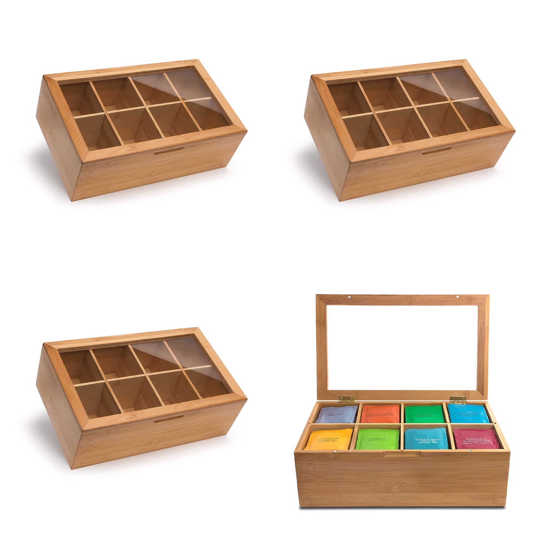 Eco-Friendly Bamboo Wood Storage Stash Box Tea Box with Visible Lid