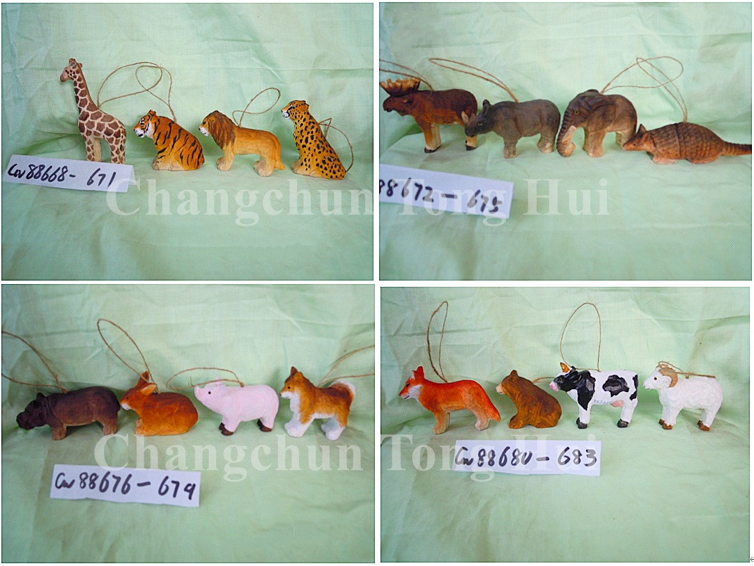 wood carved animal holiday ornament