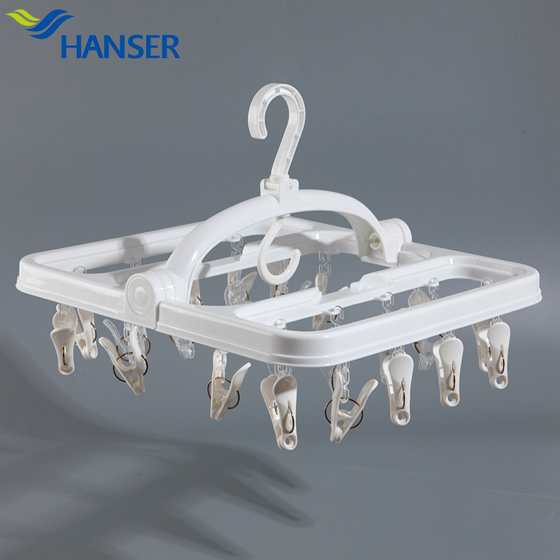 Hanser Japanese clip thickened clothes hanger portable socks baby pants hanger plastic folding sun rack