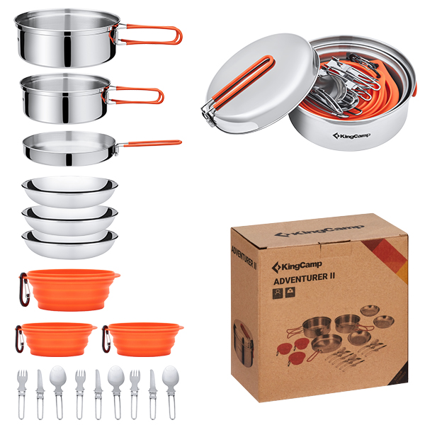 KingCamp ADVENTURER Ⅱ Cookware silicone bowl tableware knife fork spoon carabiner cutlery pot
