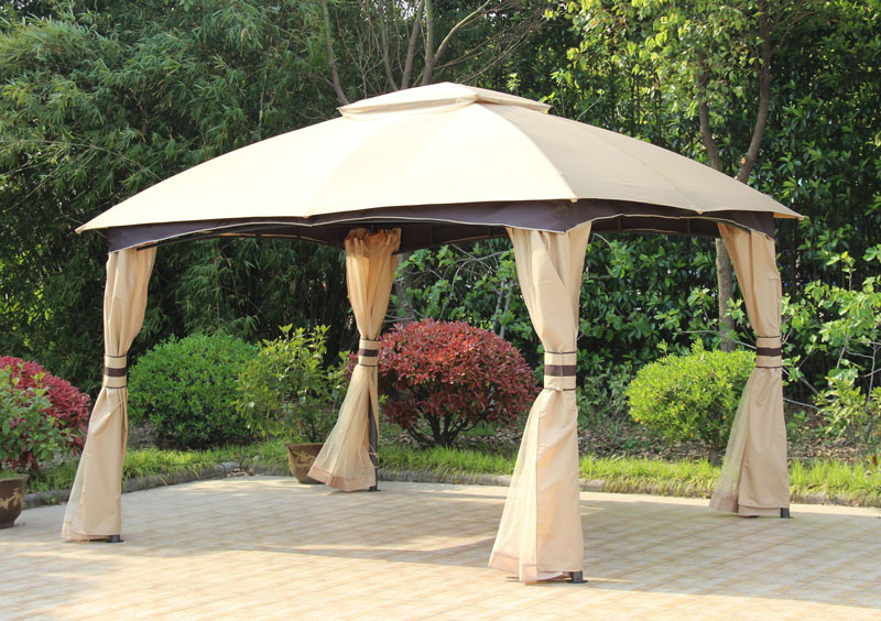 3.35×3.35M Umbrella Gazebo w/ mosquito net & corner curtain