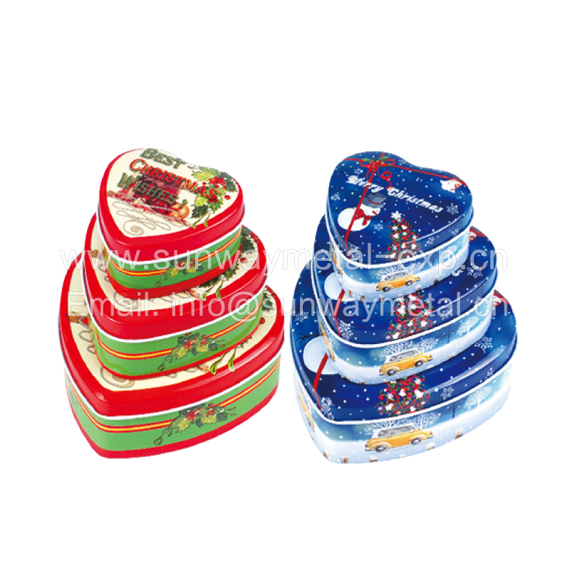Christmas Heart Shaped Tin Box Set