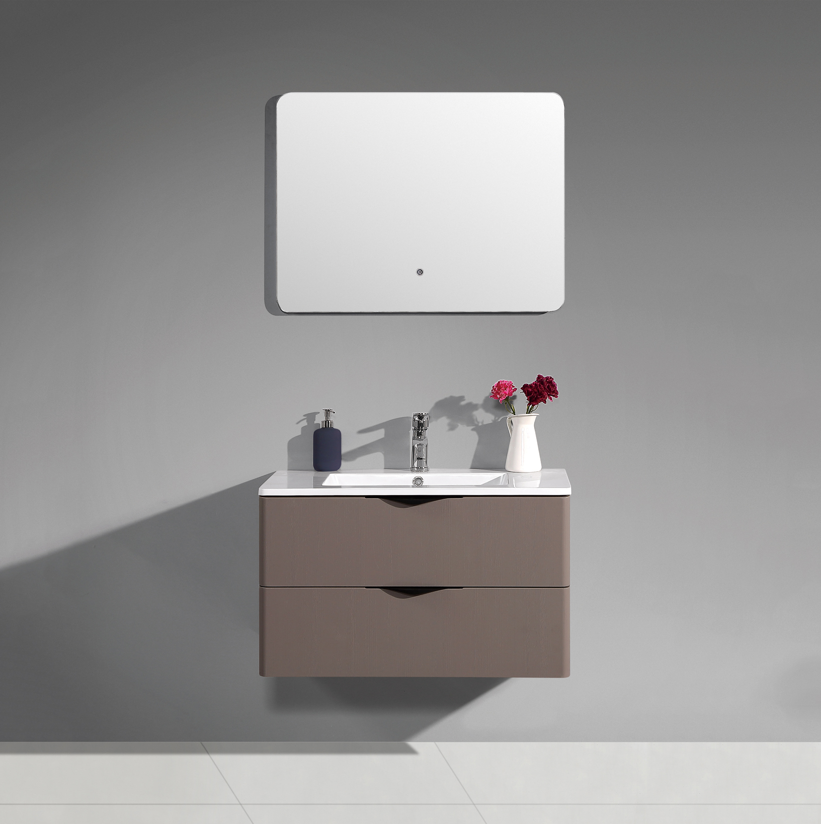 Okayhome-Elsa- PVC Film Bathroom Vanity In Wooden Color